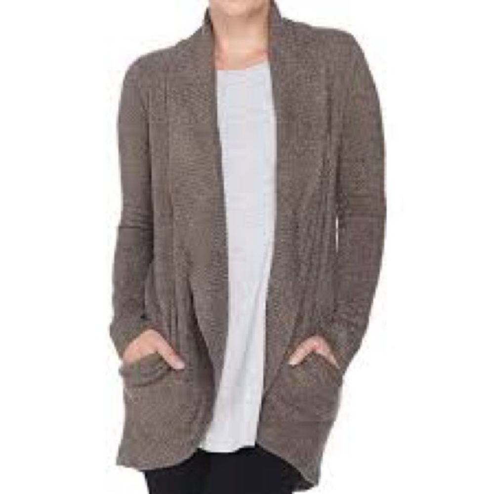 Barefoot Dreams Tan/Gray Open Front Cardigan